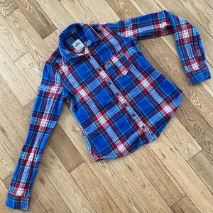 Women’s Hollister Small Red Blue Flannel Shirt Blouse, some pilling from wear